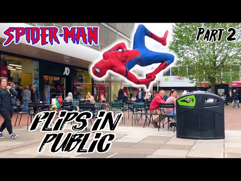 SPIDERMAN FLIPS IN PUBLIC PART 2! BACKFLIP! REACTIONS! 😮 | FLIPS & KICKS