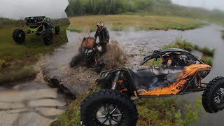 LINGHAM LAKE RIDE IN A DOWN POUR! STUCK WHEELERS EVERYWHERE!