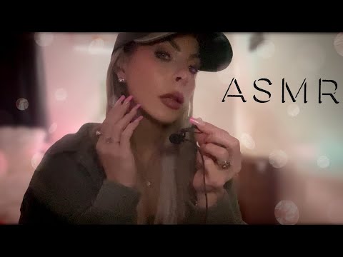 ASMR CLICKY Whispering Face Tracing With ASMR Mouth Sounds Hair Brushing & Hat Tapping With XL Nails