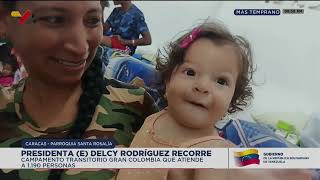 Delcy Rodríguez visita la U.E. Gran Colombia en Santa Rosalía, campamento temporal tras terremoto