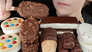 ASMR Chocolate Ice Cream *Haagen-Dazs, M&M Cookie Sandwich, Dove Dark Chocolate, Cookie Dough, Cone