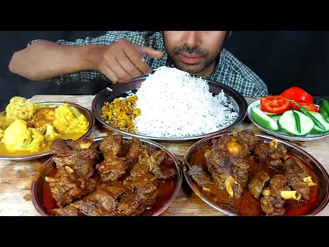 oily masala spicy mutton curry cauliflower fish curry hge rice salad gravy eating show mukbang food