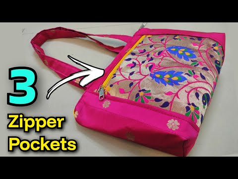 ३ ज़िप लगाने का बिलकुल नया तरीका/ 3 Zipper handbag cutting and stitching/Bag making/ DIY Ladies Purse