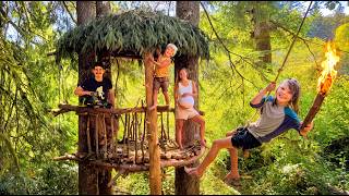 Building and Camping Overnight In our "Dragon's Nest" Tree Fort