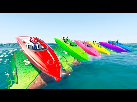 LEARN COLOR BOATS, MOTORCYCLES and trucks with superheroes cartoon for kids