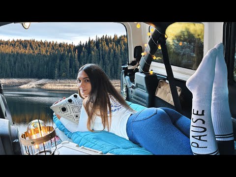 Solo camping & Mushrooms Hunting on the Forest mountain Lake | ASMR Adventure with my Car