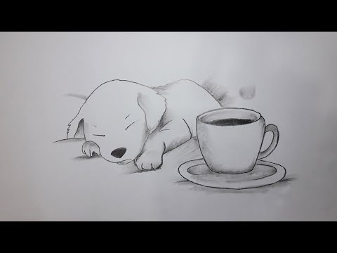 How to Draw a sleeping dog and cup of coffee