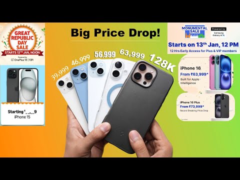 iPhone 16, 15, 14, 13 Big Price Drop!🔥😍 Flipkart & Amazon Republic Day Sale (HINDI)