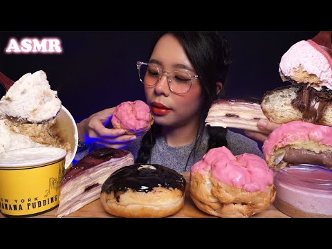 ASMR Leftover Desserts (DONUT, Crepe Cake, Cream Puff, YOGURT Cheesecake, Pudding) | Eating Sounds