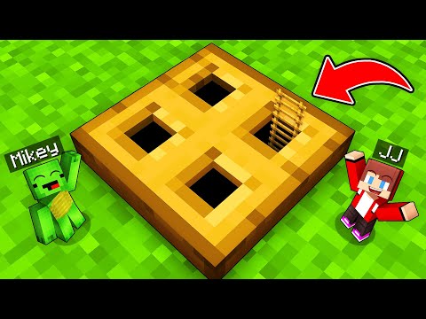 JJ and Mikey Build Secret TINY BASE Inside TRAPDOOR in Minecraft - Maizen