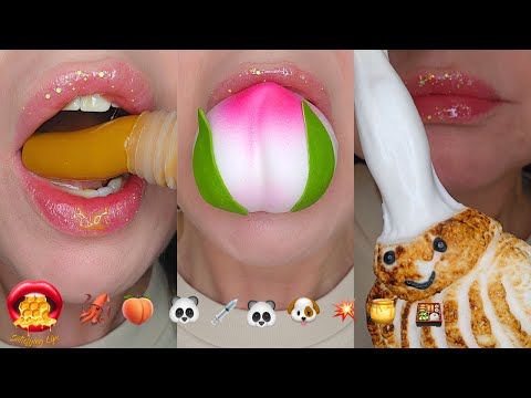 EMOJI FOOD CHALLENGE TOASTED MARSHMALLOW GUMMIES ASMR Mouth Sounds Mukbang 먹방