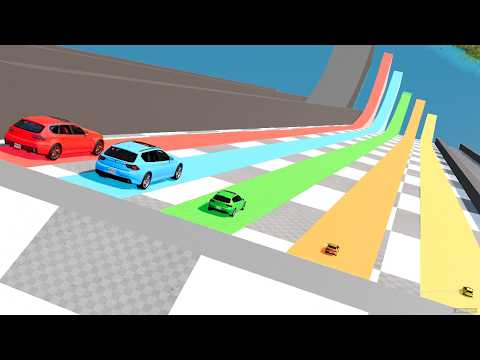 Big & Small Cars vs Colored Massive Ramps - BeamNG.drive