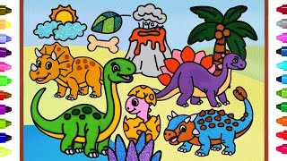 Cute dinosaurs Jelly Coloring & Painting | Herbivorous dinosaur Clay Drawing for Kids