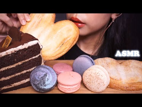 ASMR Big Slice of Coffee CAKE & (Failed) MACARON & Palmier Pastry | Eating Sounds