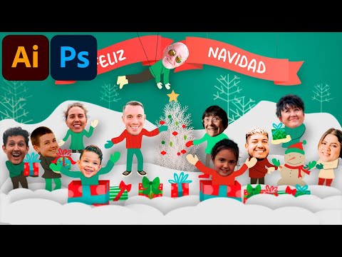 Retrato familiar navidad diciembre illustrator + photoshop 2024 | tutorial 172 | español