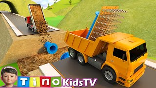 Dump Truck, Roller Truck and Cement Mixer Truck for Kids | Highway Road Collapse