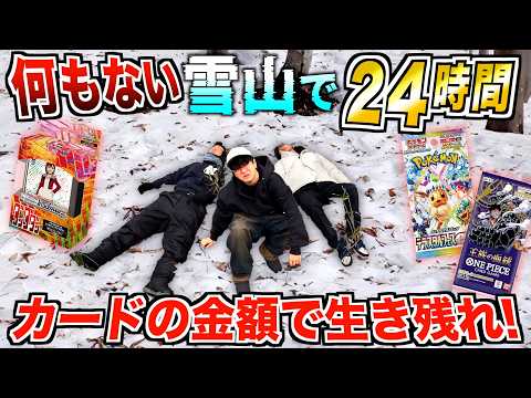 【24時間】購入した何もない"雪山"で『ポケカvsワンピvsダンダダン』開封した金額だけで生き残れ！！