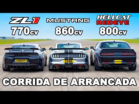 Ford Mustang vs Chevy Camaro vs Dodge Hellcat Redeye: CORRIDA DE ARRANCADA