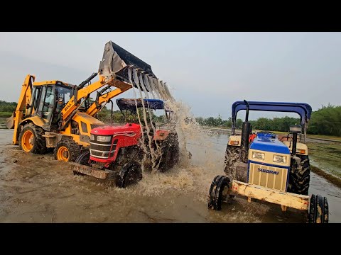 New swaraj 744 FE  and mahindra yuvo 575di stuck in mud rescue bull backhoe loader ||