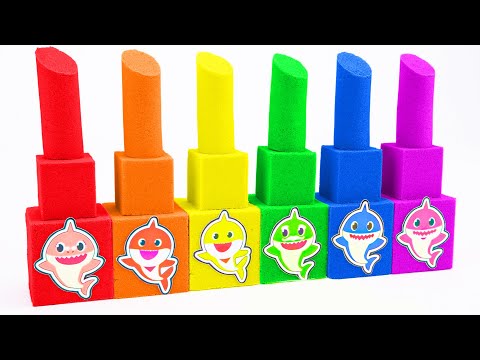 Satisfying Video | How To Make Rainbow Baby Shark Lipstick From Kinetic Sand Cutting ASMR