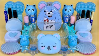 BLUE SLIME. Mixing makeup and glitter into Clear Slime. Satisfying Slime Videos 2160p.
