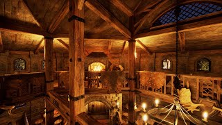 Tavern Atmosphere with medieval music | Rain, thunder, and the sounds of a fireplace