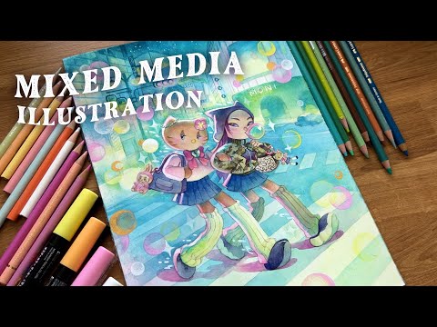 STORYTIME: I was approached by a Japanese salaryman 😬 Mix media illustration process!
