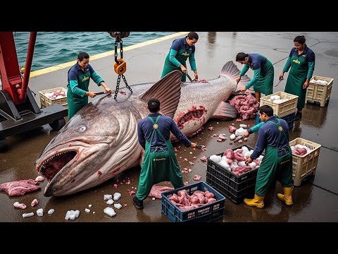 Fish too big to be brought on board – Fishermen forced to dissect a giant 1 ton grouper right at sea