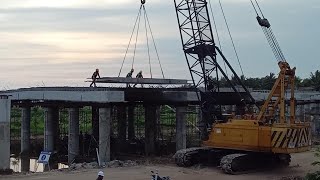 Crawler Crane Installing Precast Blocks for Bridges