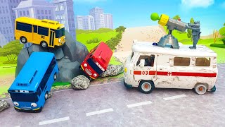 Игрушки для детей - Тайо маленький автобус проходит испытание. Пожар! Авария на мосту. Халк атакует.
