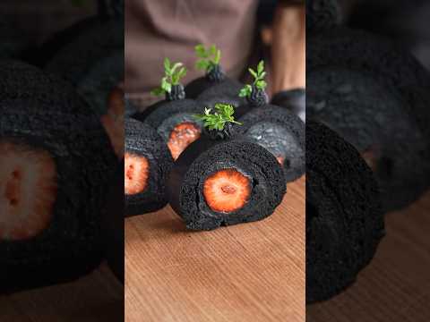 Christmas Black and red swiss roll cake 漆黒と紅のクリスマスロールケーキ #shorts #asmr #cooking