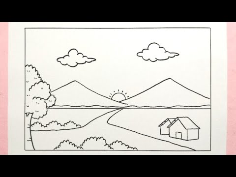 Cara menggambar pemandangan alam untuk pemula - How to draw scenery for beginners