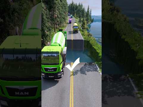 Mixer trucks vs massive water pit #37 |#carsvswaterpit #doubleflatbedtrailertruckvsspeedbumps