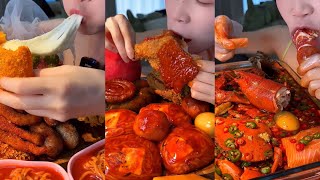 🔥beautiful girl mukbang seafood, fried chicken, super spicy sauce