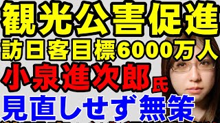 小泉進次郎氏「2030年外国人旅行者数6000万人目標」政策。観光公害を促進する、人数ばかり追う政策。見直ししない愚策。【自民党総裁選】