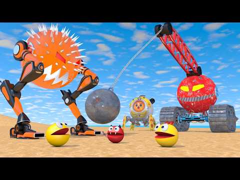 Pacman vs Robot Monsters #11 Compilation | Wrecking Ball Crane, Spider Robot, Shredder Spiky Monster