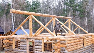 After 1 Year I Start Building Massive Log ROOF for my LOG CABIN Alone in Wilderness