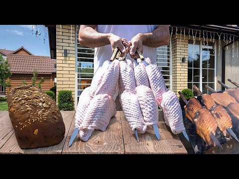 Крылышки индейки на мангале с овощами