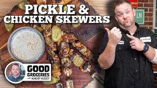 Pickle and Chicken Skewers on the Blackstone Griddle