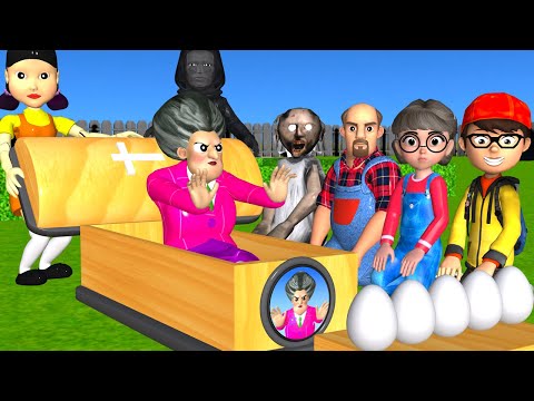 Scary Teacher 3D vs Squid Game Throw Egg Flying Who Faster Run 5 Times Challenge With Coffin Dance