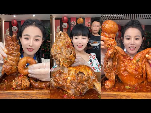 ASMR SOSLU ÇİN YEMEKLERİ YEME | Pork Brain, Sheep heads | 吃辛辣的中国食物 MUKBANG