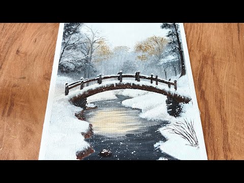 Snowy Winter Scenery Painting / Acrylic Painting/ Easy Winter Painting