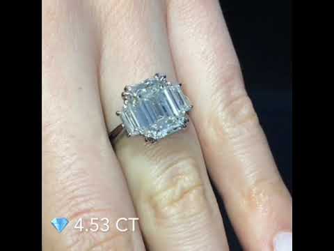 4.53 ct Emerald Cut Diamond Three-Stone Ring
