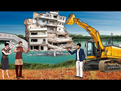 Luxury Building Demolished Illegal Construction in Lake Hindi Kahani Moral Stories New Comedy Video