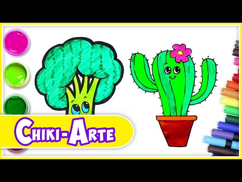 Cómo dibujar un Cactus y un Brócoli - Dibujos para Niños | Chiki-Arte Aprende a Dibujar