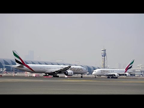 YouTube video thumbnail: Euronews Journalist Reports Emirates Flight to Dubai Held at Heathrow During UAE Air Strikes