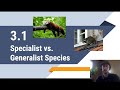 Specialist and Generalist Species Characteristics