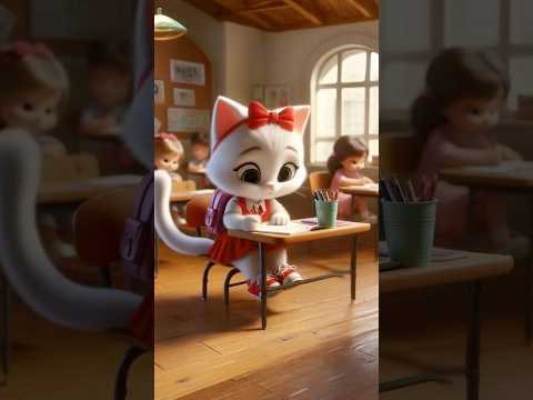 Cute kitten of cat wants to eat green apple outside school #cat #cutecat #catlover