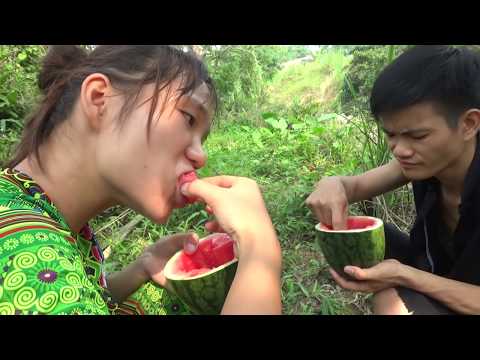Primitive technology - Survival skills finding food meet watermelon - Cooking eggs in watermelon