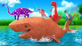 Mud Shark & T-Rex Jungle Adventure with Spinosaurus & Brachiosaurus! 🦈🦖🌴